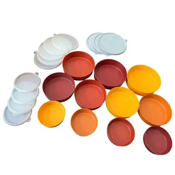 Tupperware Cereal Popcorn Bowls with Lids Harvest Colors‎ Red Orange Yellow READ