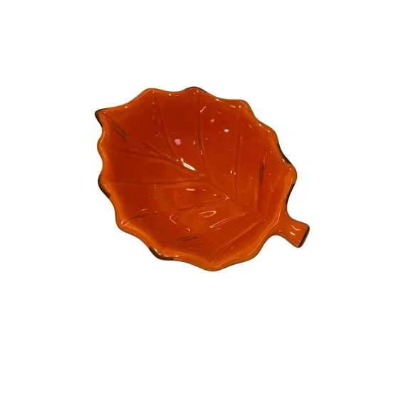 Leaf Dish Small Orange Ceramic Fall Harvest Decor Candy Nut Bowl