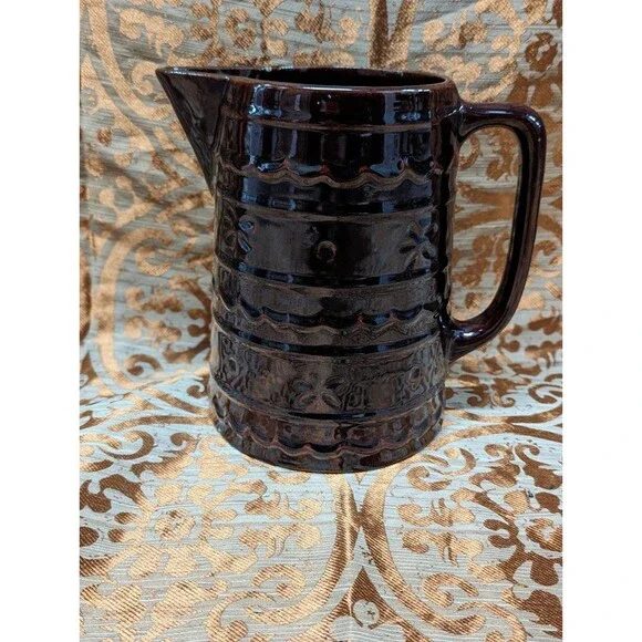 Vintage Marcrest Stoneware Brown Daisy Dot Water‎ Pitcher 8