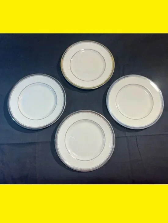 Four (4) Franciscan Huntington Pattern Platinum Trim Bread & Butter Plates 4BB