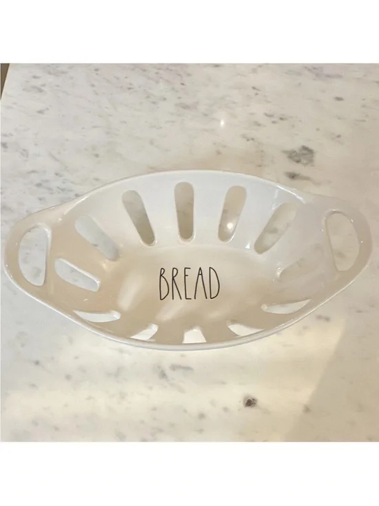 Rae Dunn White Ceramic Basket with Cutout Design