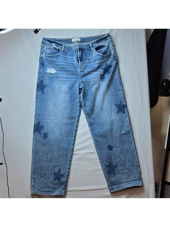 NWT Risen Star Shadow Mid Rise Boyfriend Jeans 2XL PGA21091X Distressed Plus