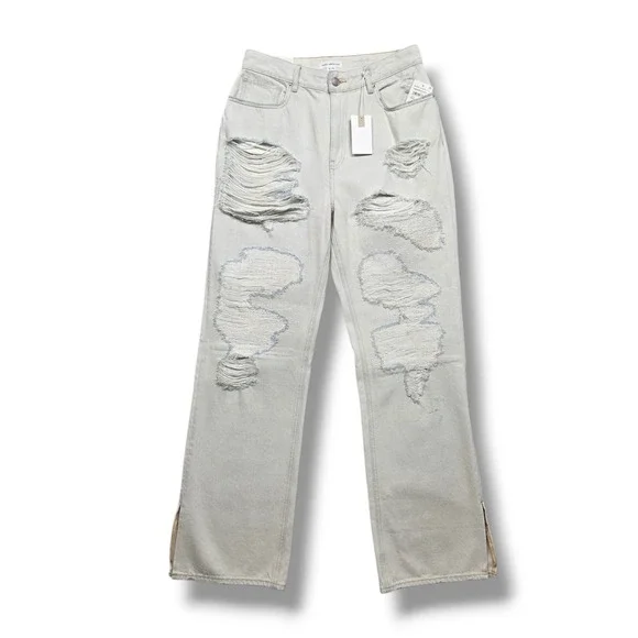 Good American Khloe Jeans Womens 8 Super High Rise Straight Distressed Ripped