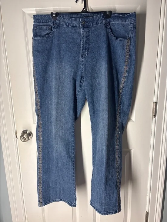 Festival Boho Western Cowgirl Roz&Ali Size 22 Paisley Embroidered Straight Jeans