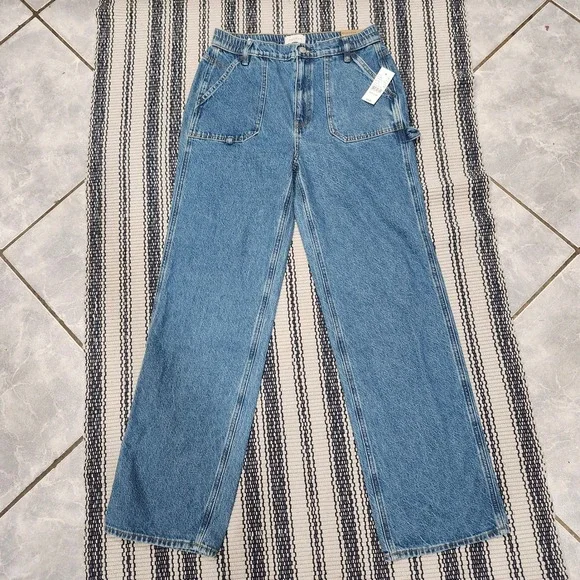 PacSun 90s BF E-Waist High Rise Straight Leg Carpenter Jeans Skate Blue Sz M NWT