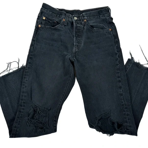 Levi’s black Distressed 501 S Skinny holes cut off‎ frayed Jeans cotton