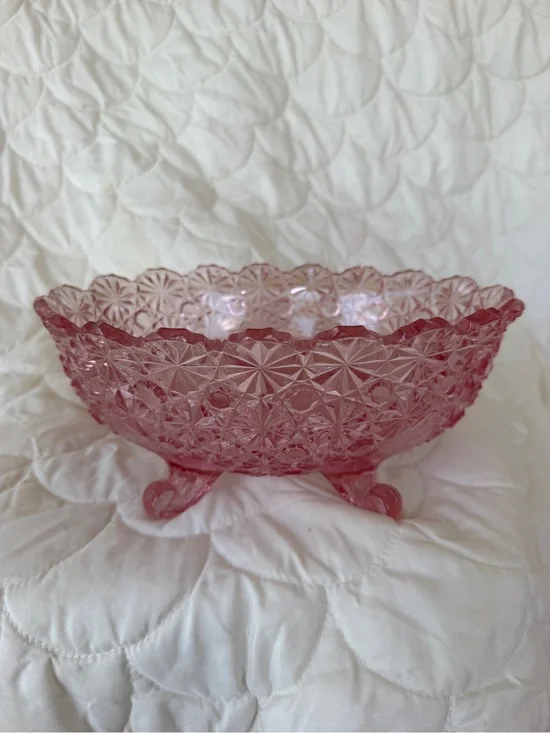 Pink Pressed Glass Footed Bowl