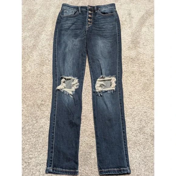 Kancan Signature Womens Jeans‎ Size 28 Dark Wash High Rise Button Fly Ripped