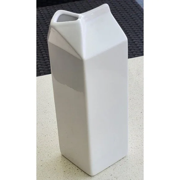 Unique Contemporary White Ceramic Porcelain Milk Carton Pitcher