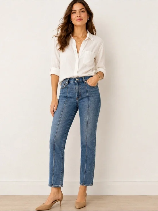 LOFT Womens Jeans 30 10 High Rise Front Seam Slim Straight Ankle Medium Wash