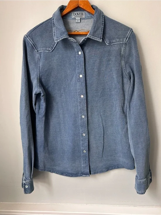 Dover Saddlery Pearl Snap Denim Shirt Sz Small Western Embroidered Equestrian