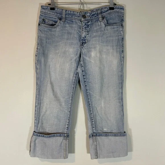 Mossimo Denim Women Light Wash Cuffed Capri Jeans Y2K Size 11 Cropped Blue 90s