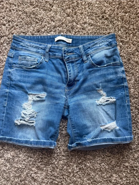 Daytrip Distressed Medium Blue Boyfriend Denim Shorts