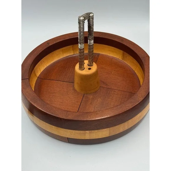Vintage Two Tone Wood Nut Bowl with Center‎ Nutcracker Holder Mid Century Modern