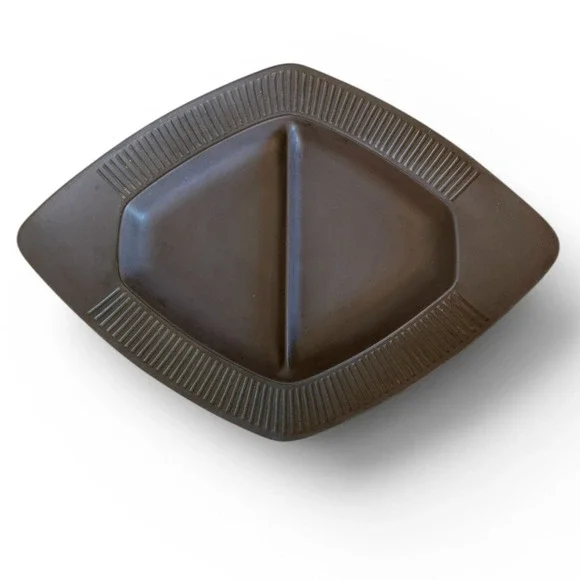 Dansk Flamestone Brown Stoneware Divided Serving Tray Jen Quistgaard Denmark MCM