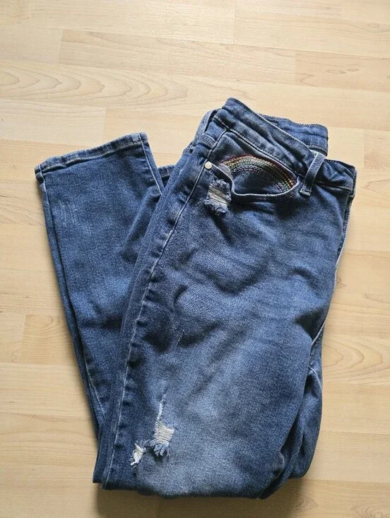 Judy Blue Embroidered Rainbow Pocket Straight Fit Jeans Size 14W