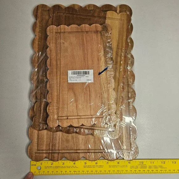 Acacia Wood Scalloped Cutting Boards Serving Trays Charcuterie‎ Boards Set of 3