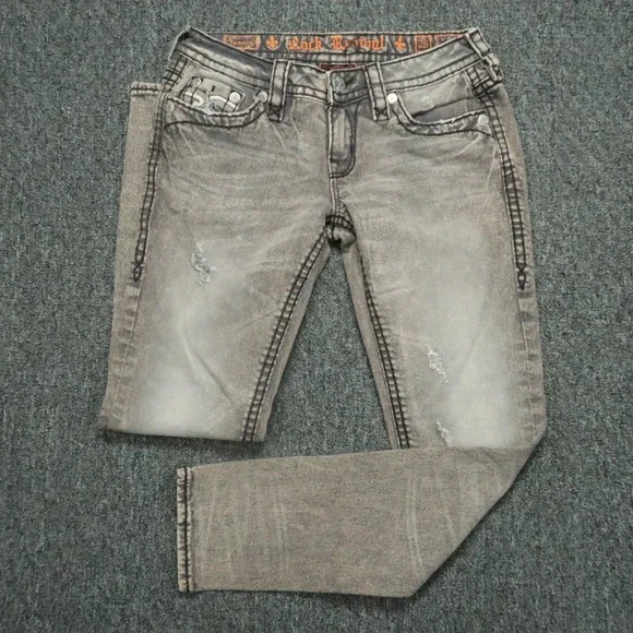 Rock Revival‎ Jeans Womens 26 Gray Brown Tannin Taper Embroidered 28x29