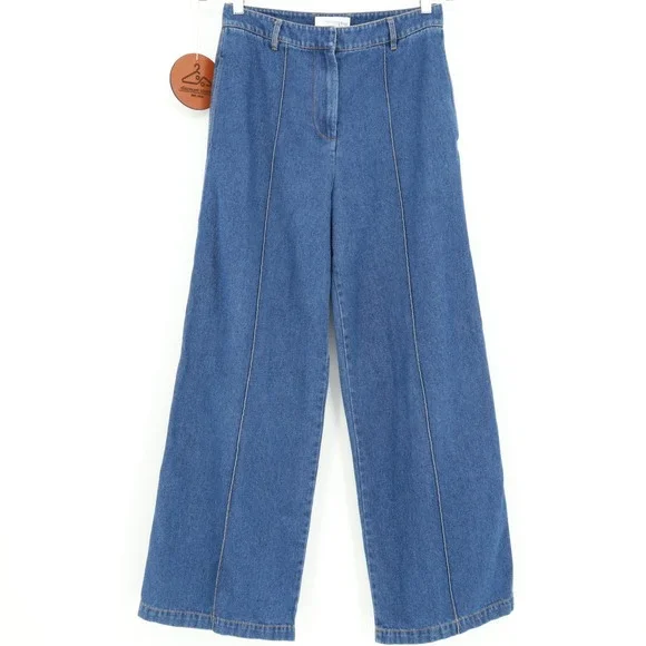 Rosetta Getty Collective Blue Wide Leg‎ Pintuck Denim Jeans Womens Size 6