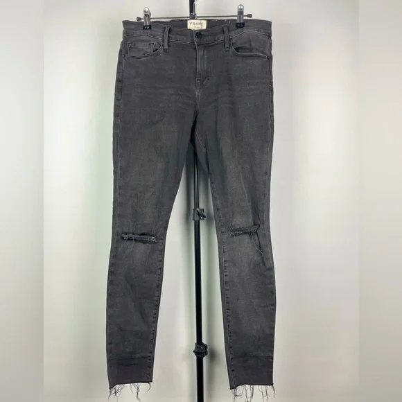 Frame‎ Washed Black Le High Skinny Muddy Rip Raw Hem Jeans