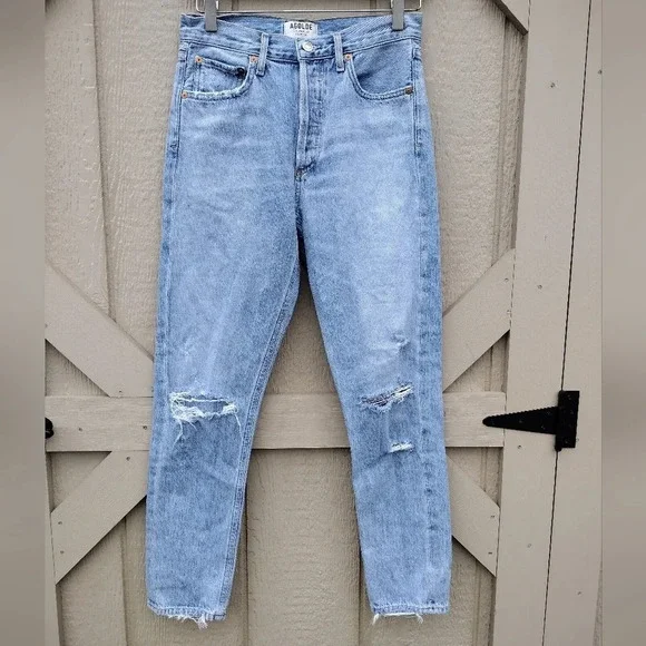 Agolde Jamie High Rise Classic Ankle Jean Distressed Button Fly Shakedown US 25