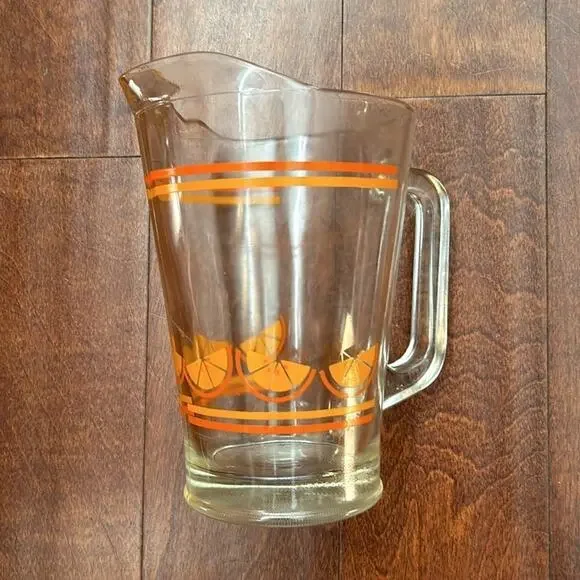 Vintage Clear Glass Pitcher with Orange Slice Design
