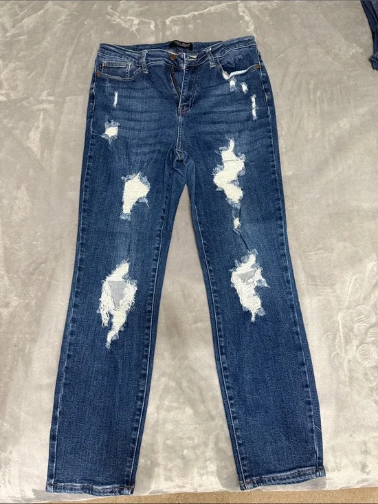 Judy Blue Distressed Dark Blue Straight Leg Jeans style JB88220 item: 72505