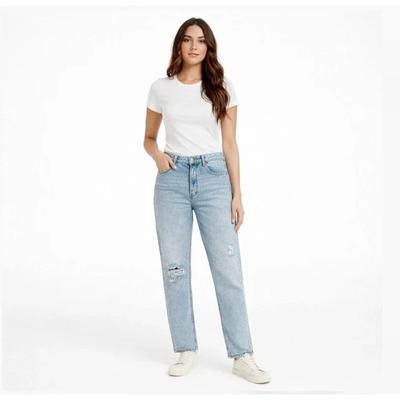 HIDDEN Los Angeles High Rise Distressed‎ Straight Leg Jeans Light Wash 27