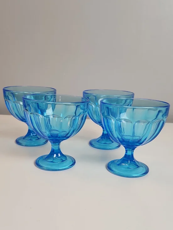 Vintage US Glass Co. Aunt Polly Oversize Aqua Blue Sherbert Glasses