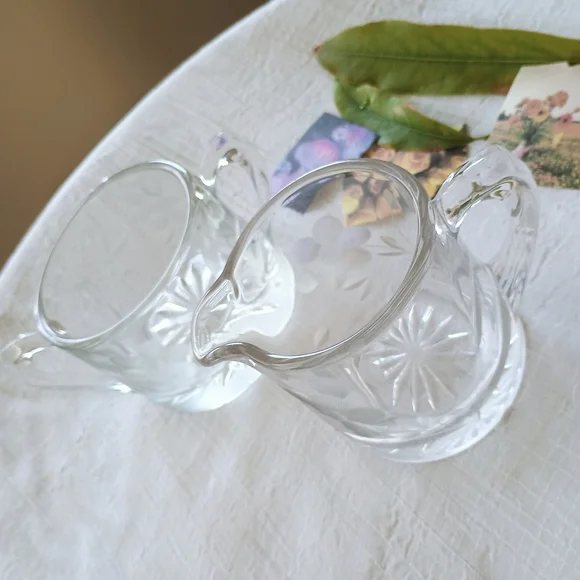 Elegant Clear Glass Creamer and Sugar Set