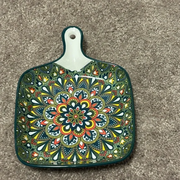 NWOT Vibrant Ceramic Square Plate with Handle green
