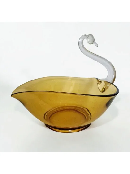 Vintage Amber Art Glass Swan Serving Bowl Centerpiece Fruit Bowl Hand Blown 3lbs