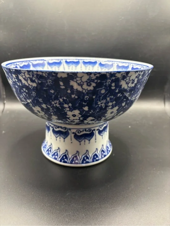 Blue Floral Pedestal Compote