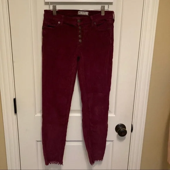 Free People High Rise High Waisted Button Fly 25 Raw Hem Corduroy‎ Pant