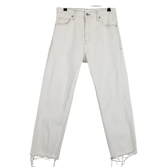 Good American Good Standard Straight Jeans Women 4/27 White Raw Hem Mid Rise