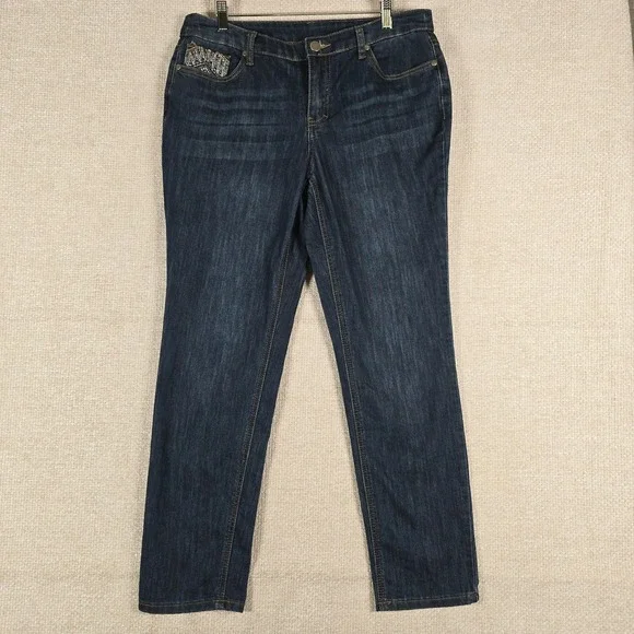 Christopher & Banks Womens Size 10 Dark Wash Embroidered Straight Leg‎ Jeans