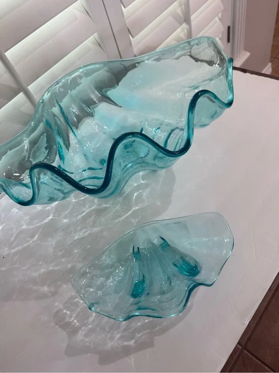 Plastic Clam Shell  Iced Blue Serving Dish Set For Salad Pasta Chips W Dip