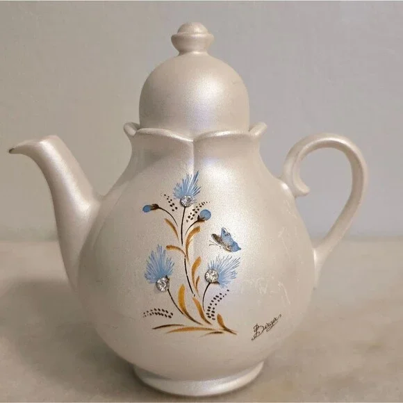 Berger Italy Fine Porcelain Pearl Ivory Creamer Pot Cruet with rhinestones
