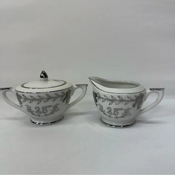 Lefton‎ Elegant 25th Anniversary Cream and Sugar Set