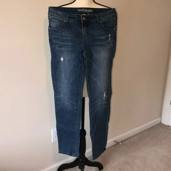 Eva Mendez Blue Boyfriend Jeans Size 6 Distressed Relaxed Boho