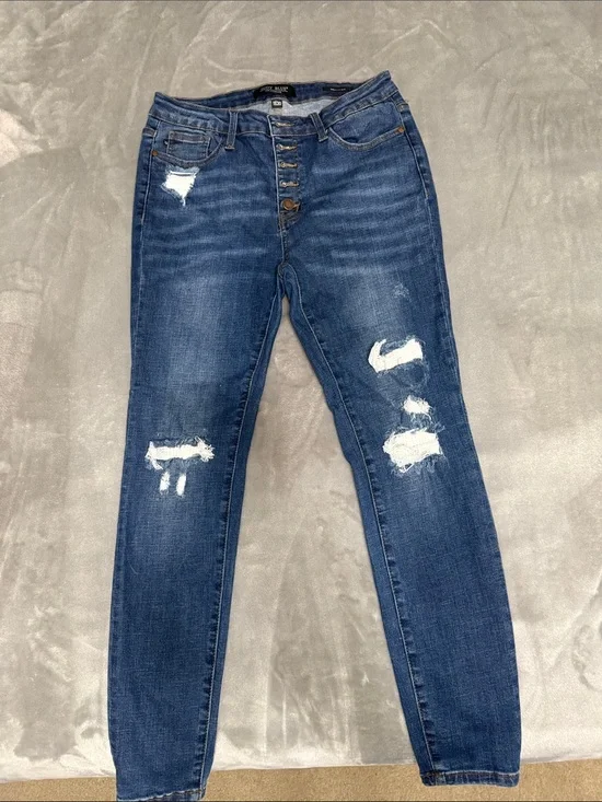 Judy Blue Dark Waffle Distressed Hi-Rise Skinny Jeans style# JB58307 item 72502