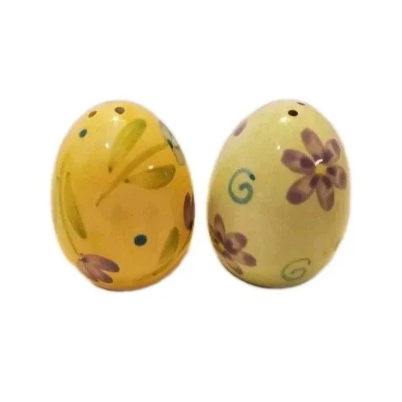 Shakers Glazed Easter Eggs Salt & Pepper Set, Green & Yellow W/ Flowers, Spring