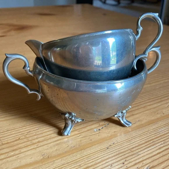 Edison cream and sugar set, vintage silver