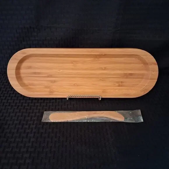 Pampered Chef Cracker Tray #2247 Bamboo Platter Serving w/ PC Bamboo Spreader