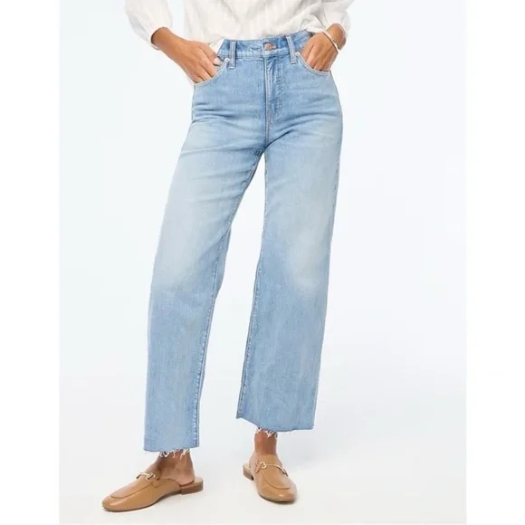 J.Crew Factory Wide Leg Crop Jean All-Day Stretch‎ Raw Hem Size 32 Spring Storm