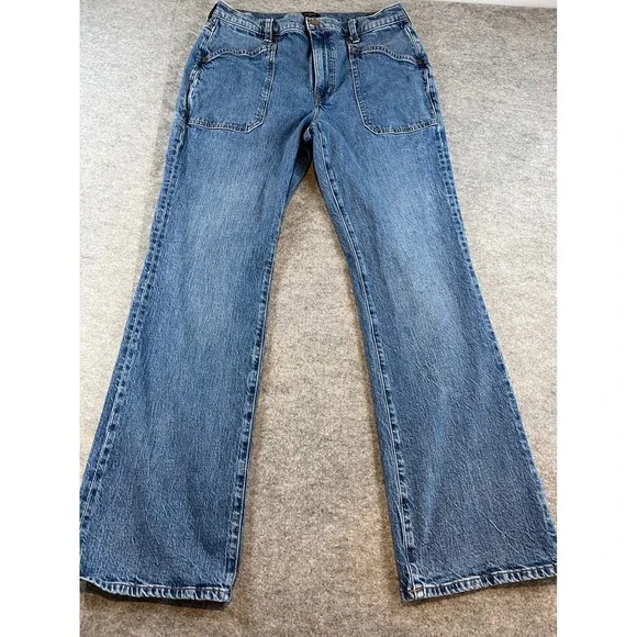 J.Crew‎ Women High-Rise Bootcut Blue Denim Jeans 30 Patch Pocket Stretch Retro