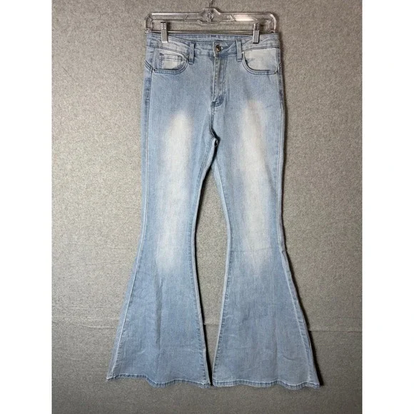 Shein Jeans‎ Women's Small Light Blue Denim Cotton Stretch Flared Leg Zip Fly