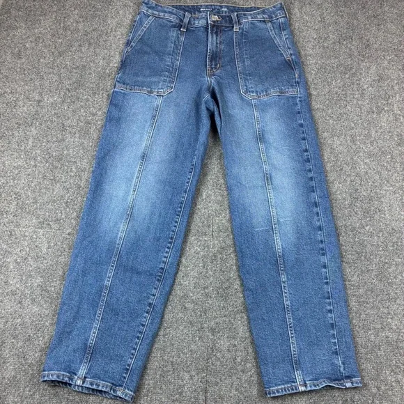 Old Navy OG Loose High Rise Wide Leg Patch Pocket Jeans Blue Womens 12 Utility