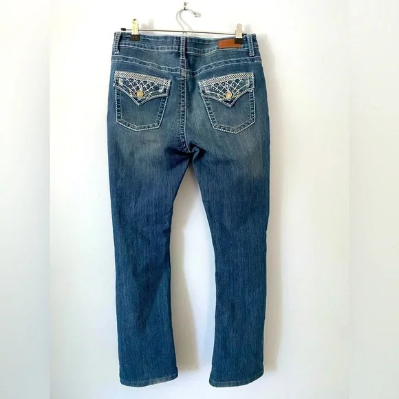 VGS Jeans Womens Size 10 Slim Boot Flap Pockets Thick Stitch Blue Denim