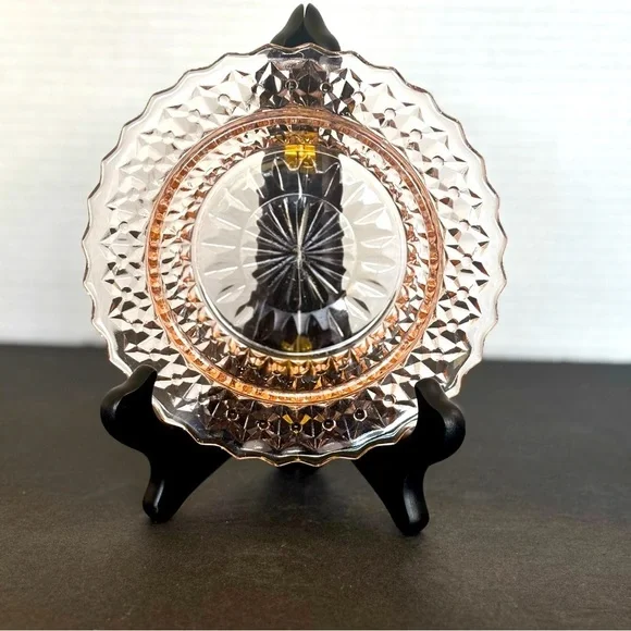 Jeanette Pink Depression Era Glass Holiday Buttons & Bows Butter Dish Base 6''